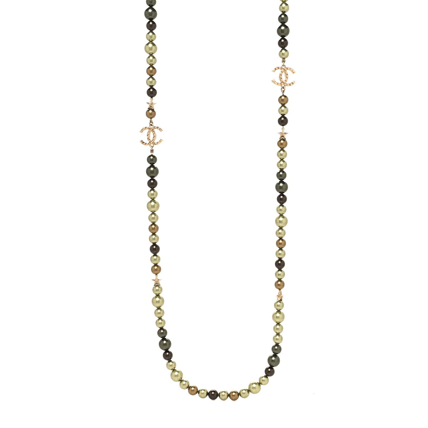 Chanel Pearl Star CC Long Necklace Green Gold 1 of 5