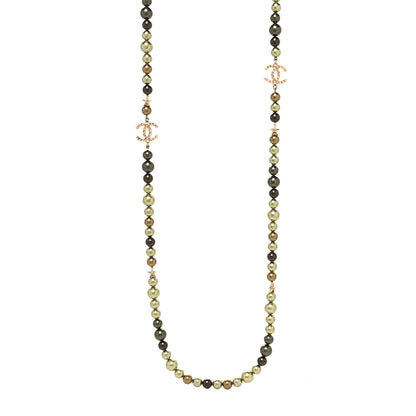 Chanel Pearl Star CC Long Necklace Green Gold 1 of 5