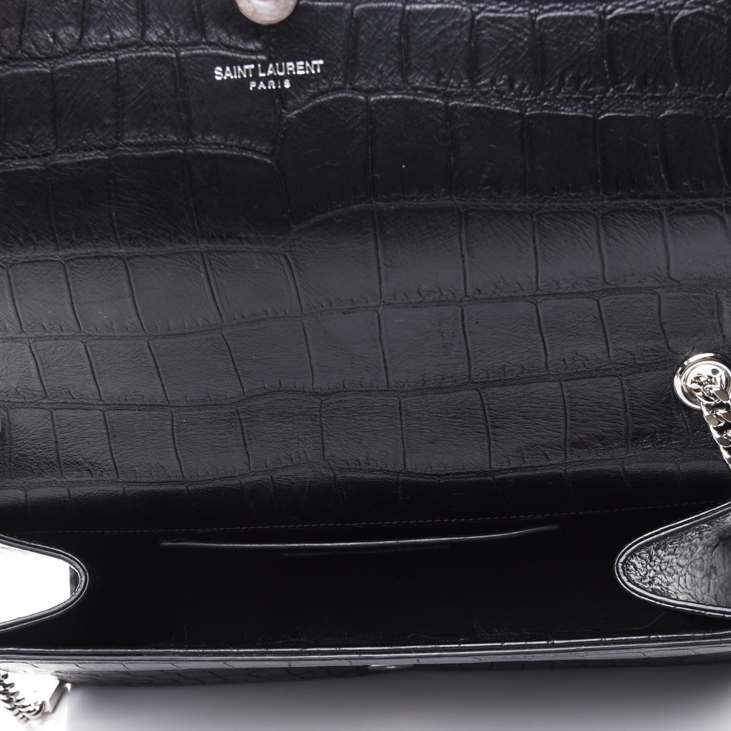 Saint Laurent Calfskin Crocodile Embossed Medium Classic Monogram Kate Tassel Satchel Black 4 of 4