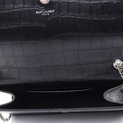 Saint Laurent Calfskin Crocodile Embossed Medium Classic Monogram Kate Tassel Satchel Black 4 of 4
