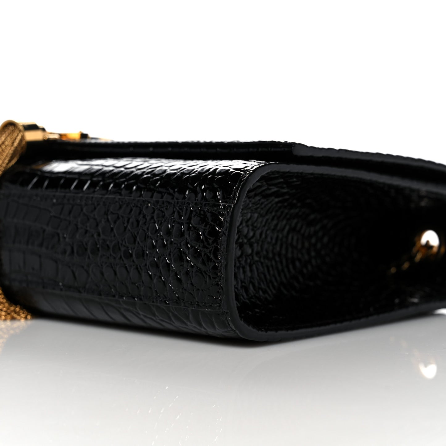 Calfskin Crocodile Embossed Medium Classic Monogram Kate Tassel Satchel Black