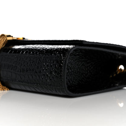 Saint Laurent Calfskin Crocodile Embossed Medium Classic Monogram Kate Tassel Satchel Black 9 of 9