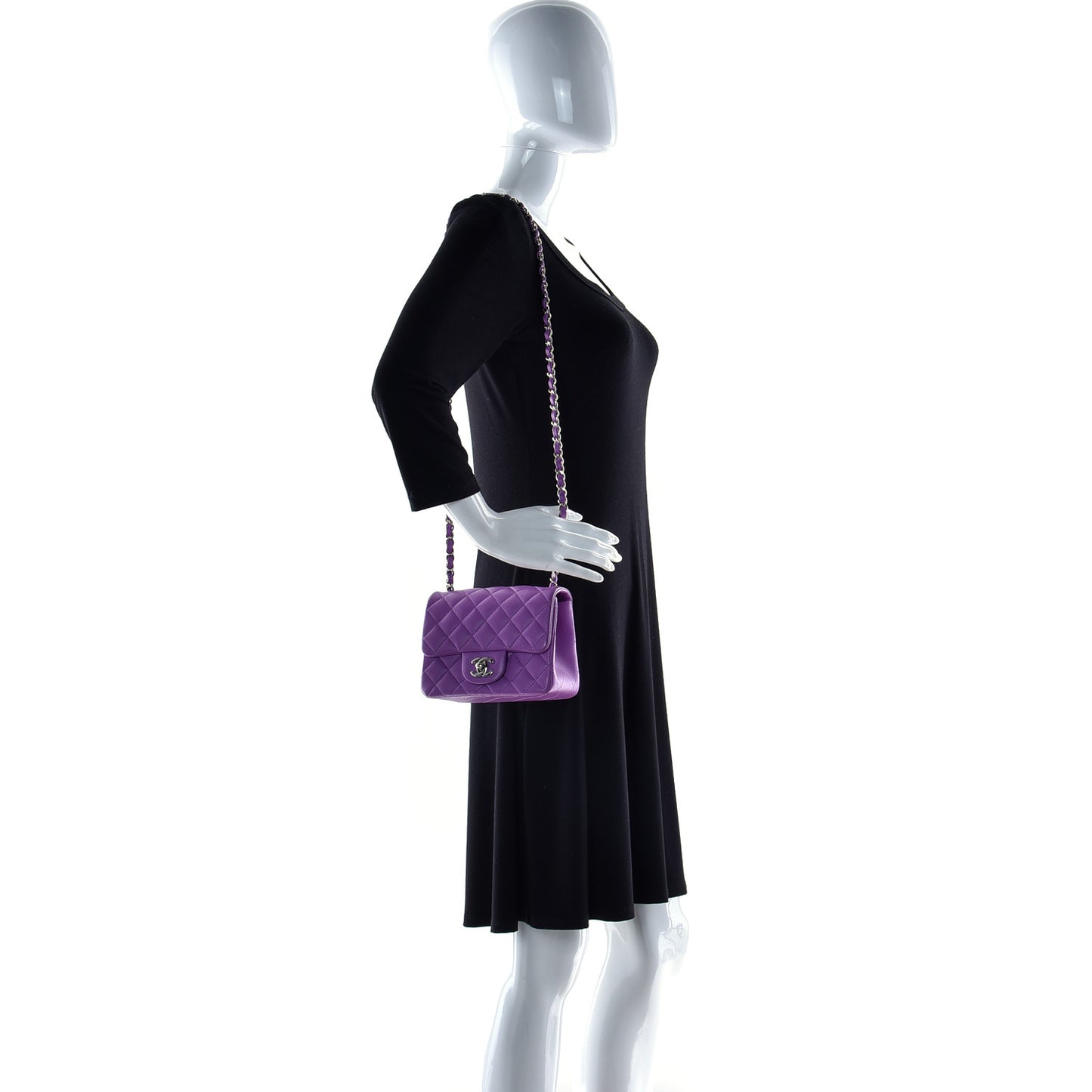 Lambskin Quilted Mini Square Flap Purple
