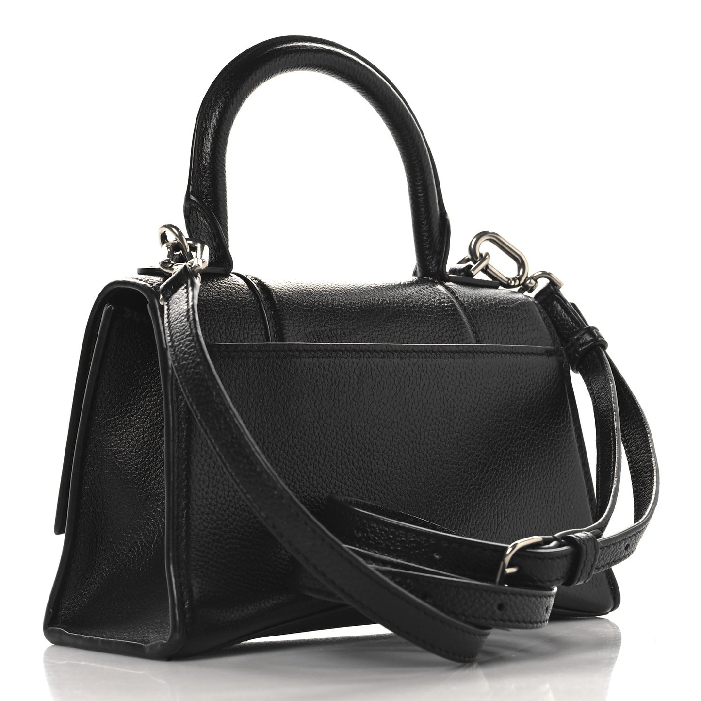 Grained Calfskin Hourglass Top Handle Bag XS Black