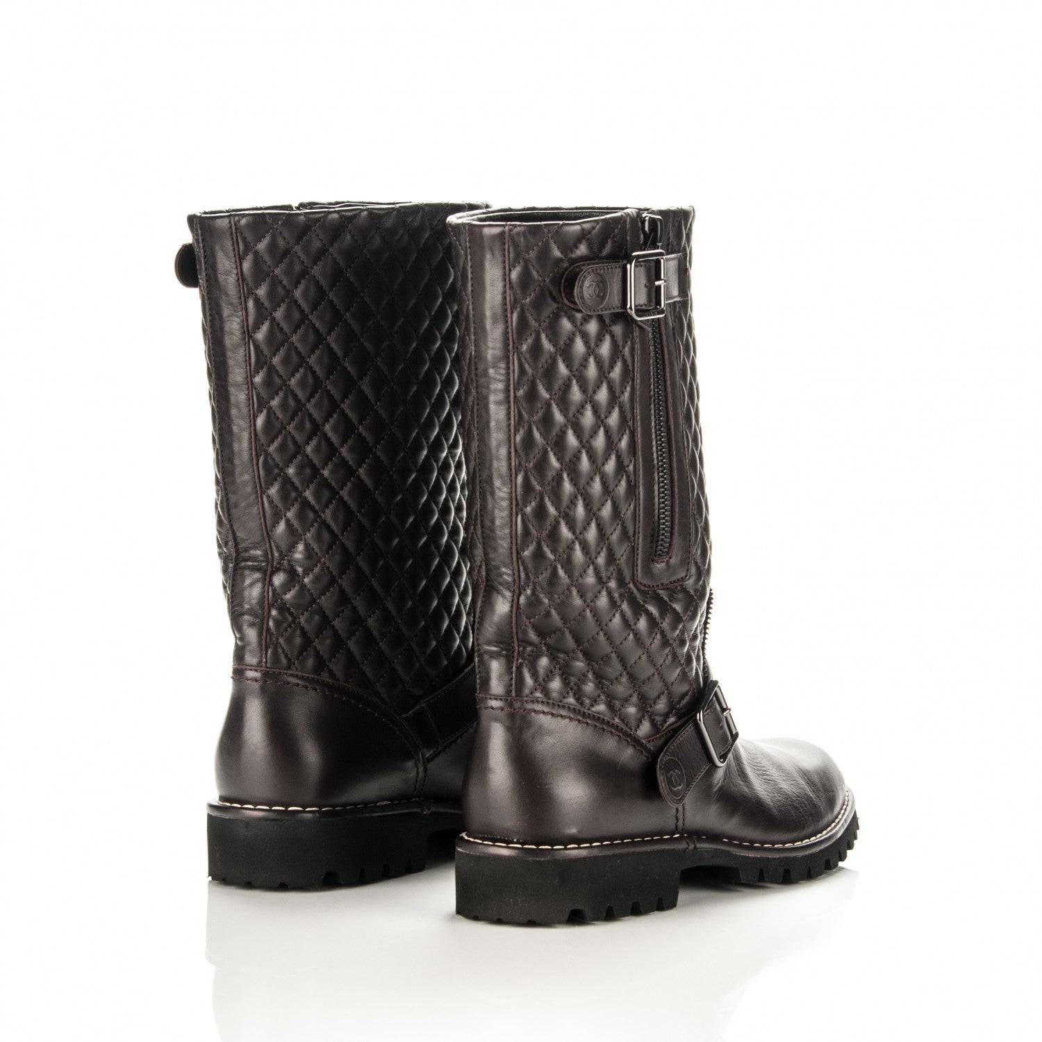 Chanel Calfskin Quilted Biker Boots 40 Dark Brown 4 of 6