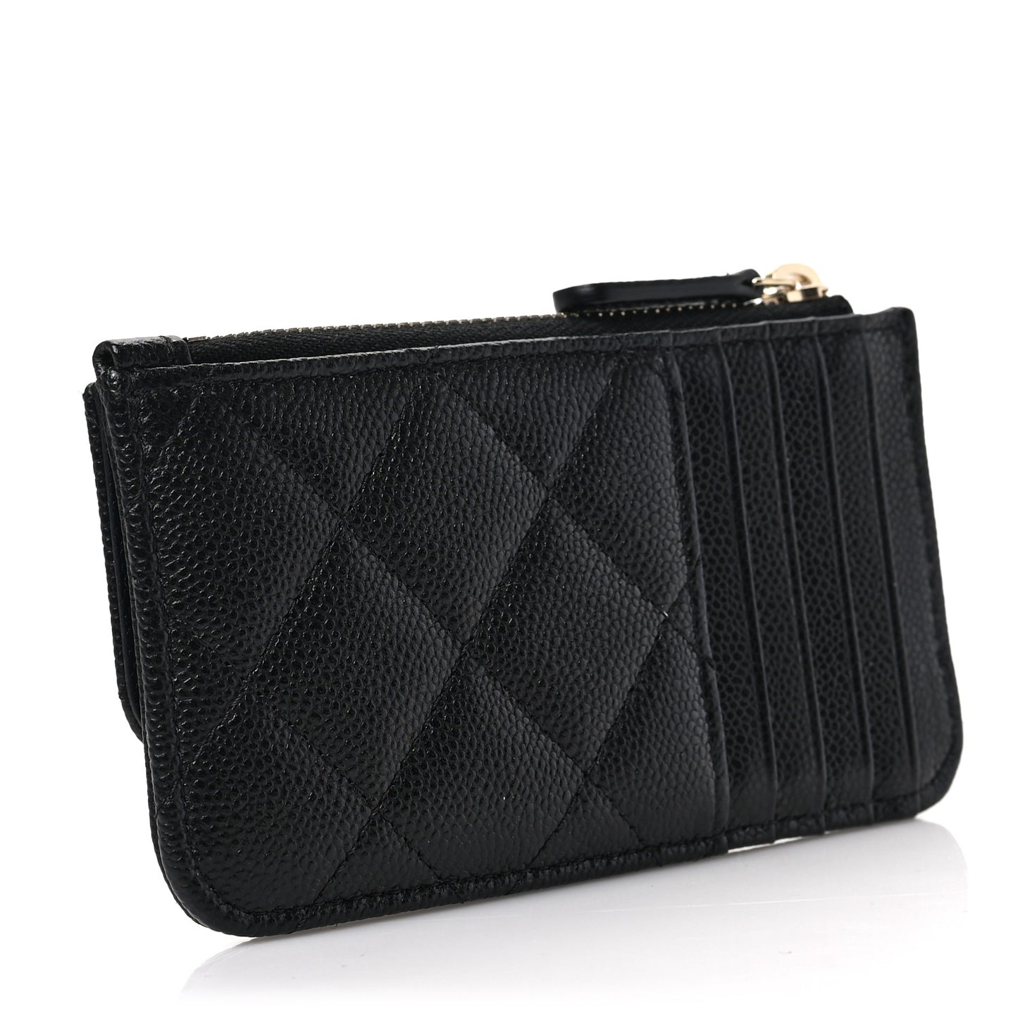 Caviar Quilted Flap Zip Card Holder Black