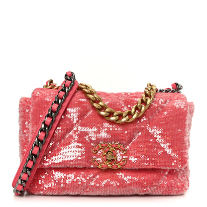 Chanel Sequin Quilted Medium Chanel 19 Flap Coral 1 of 10