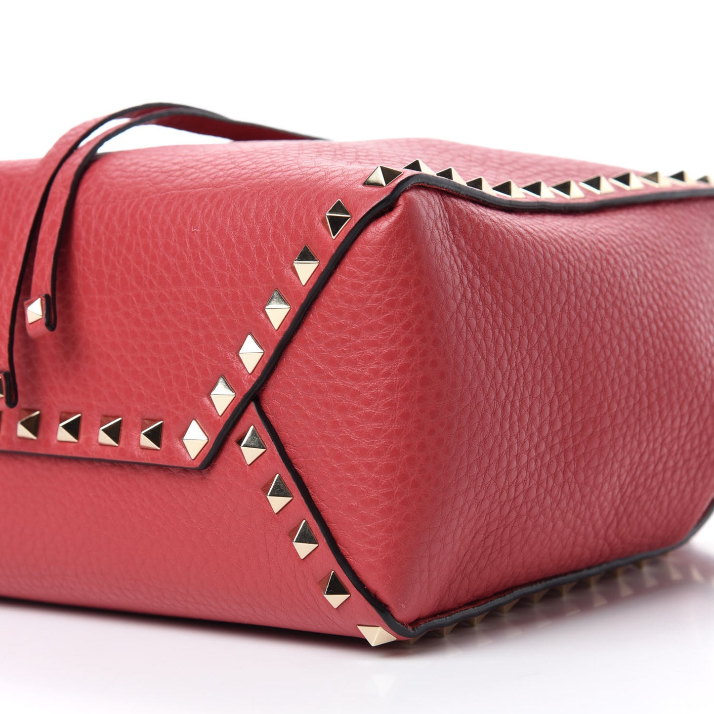 Grained Calfskin Small Rockstud Bucket Bag Red