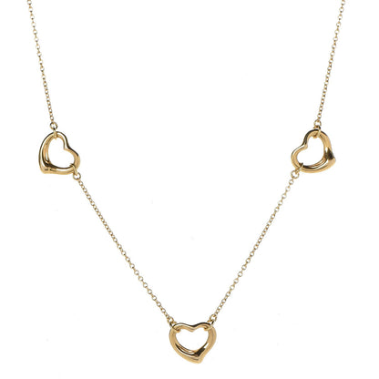 Tiffany 18K Yellow Gold Elsa Peretti 3 Open Heart Station Necklace 1 of 9