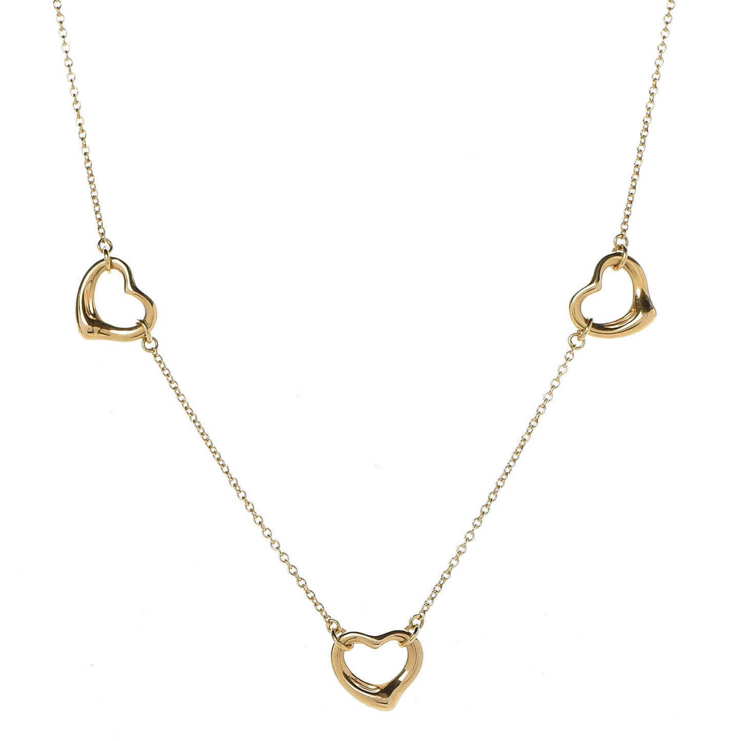 18K Yellow Gold Elsa Peretti 3 Open Heart Station Necklace