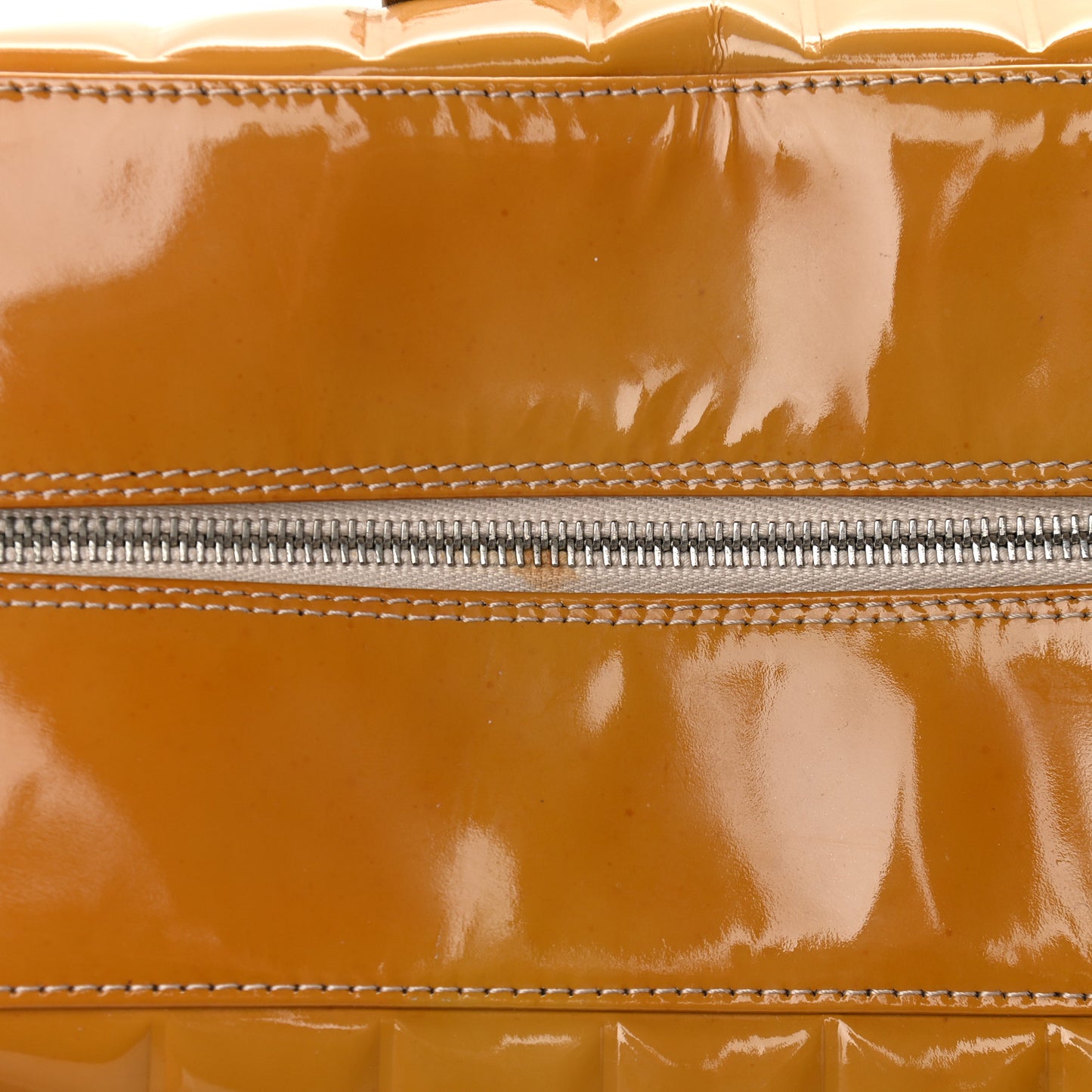 Patent Quilted Chocolate Bar Bowler Beige