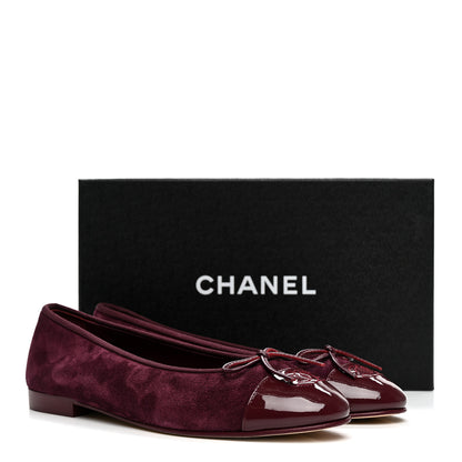 Chanel Suede Patent Calfskin Cap Toe CC Ballerina Flats 40 40 Burgundy 10 of 10
