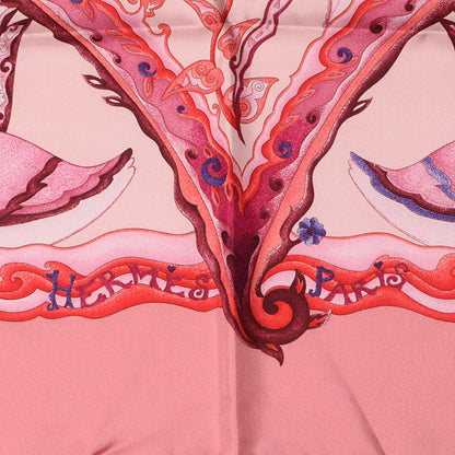 Hermes Silk De Tout Coeur Scarf 90 Vieux Rose Rose Pale Violine 3 of 5