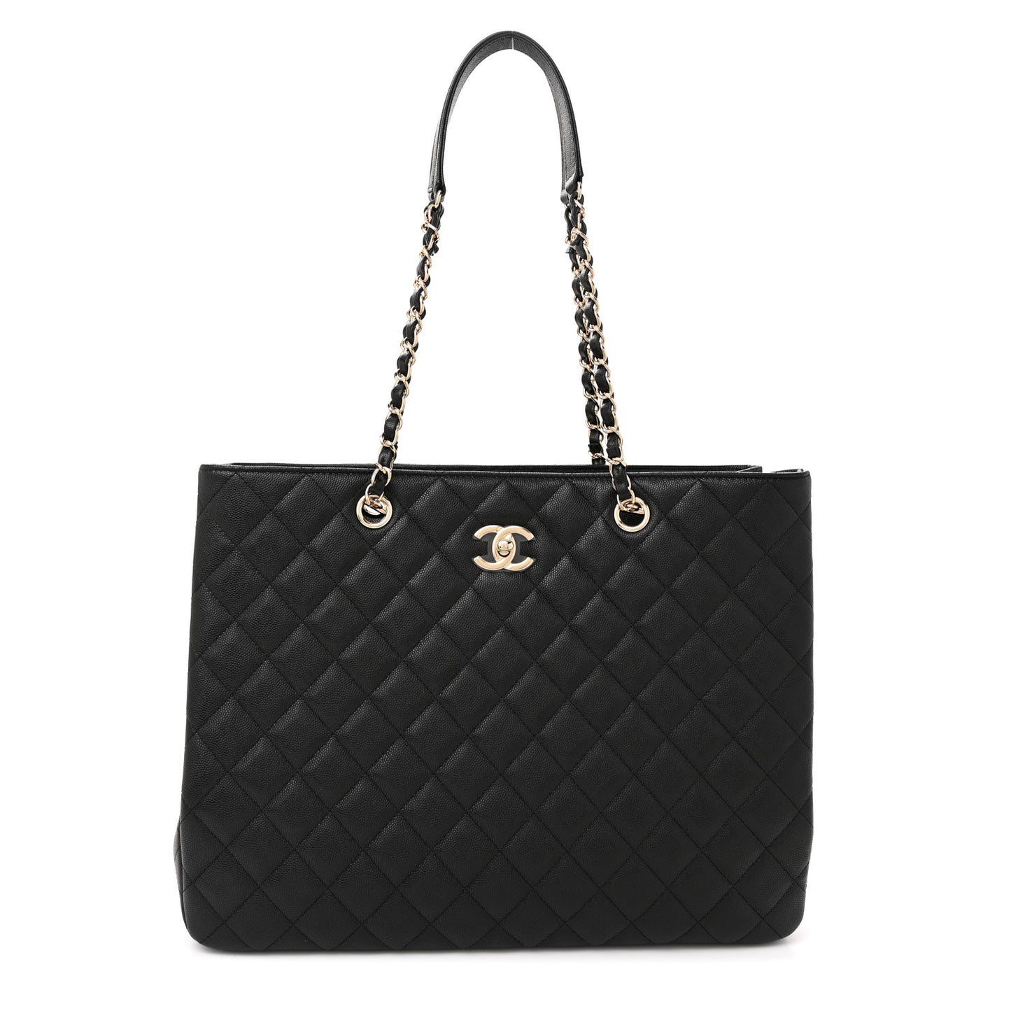 Caviar Quilted Large Shopping Tote Black