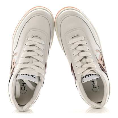 Chanel Calfskin Patent Womens CC Sneakers 36 White Burgundy Beige 2 of 11