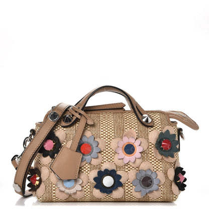 Fendi Paglia Vitello Dolce Flowerland Studded Striped Mini By The Way Boston Bag Natural Cuoio Multicolor 1 of 7