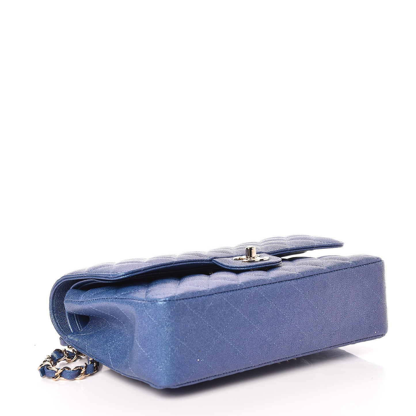 Iridescent Caviar Quilted Medium Double Flap Dark Blue