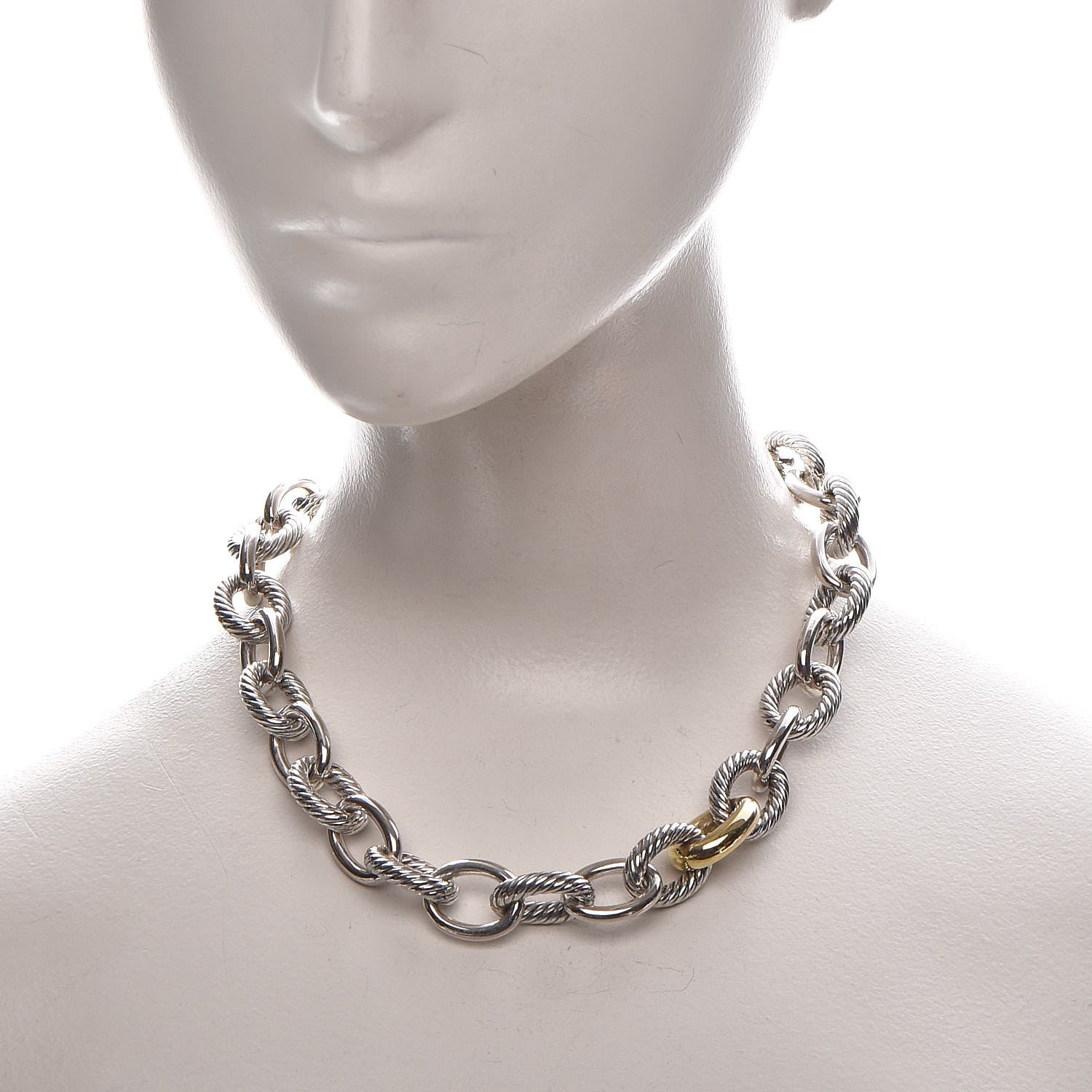 David Yurman Sterling Silver 18K Yellow Gold Large Oval Link Necklace 2 of 7