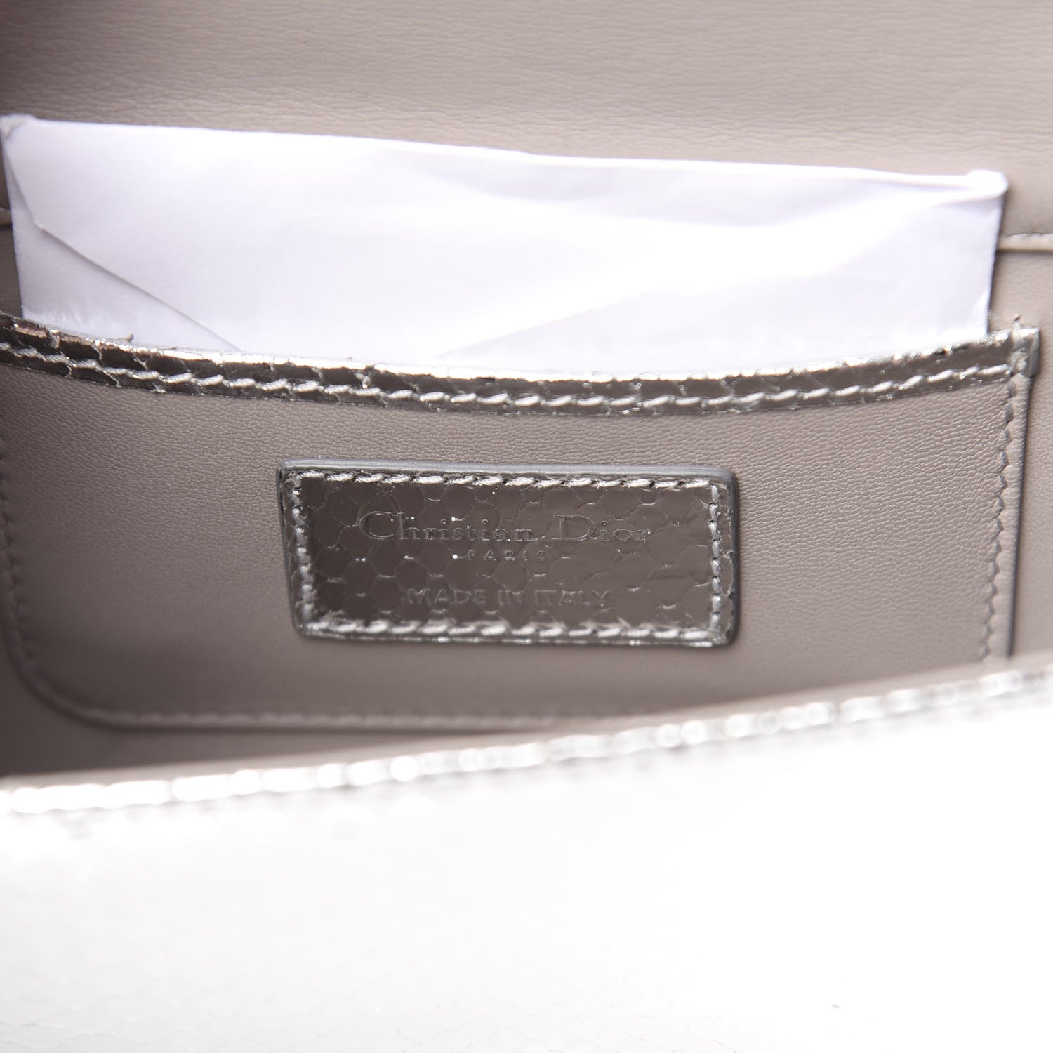 Christian Dior Metallic Snakeskin Lady Dior Croisiere Chain Clutch Silver 6 of 12