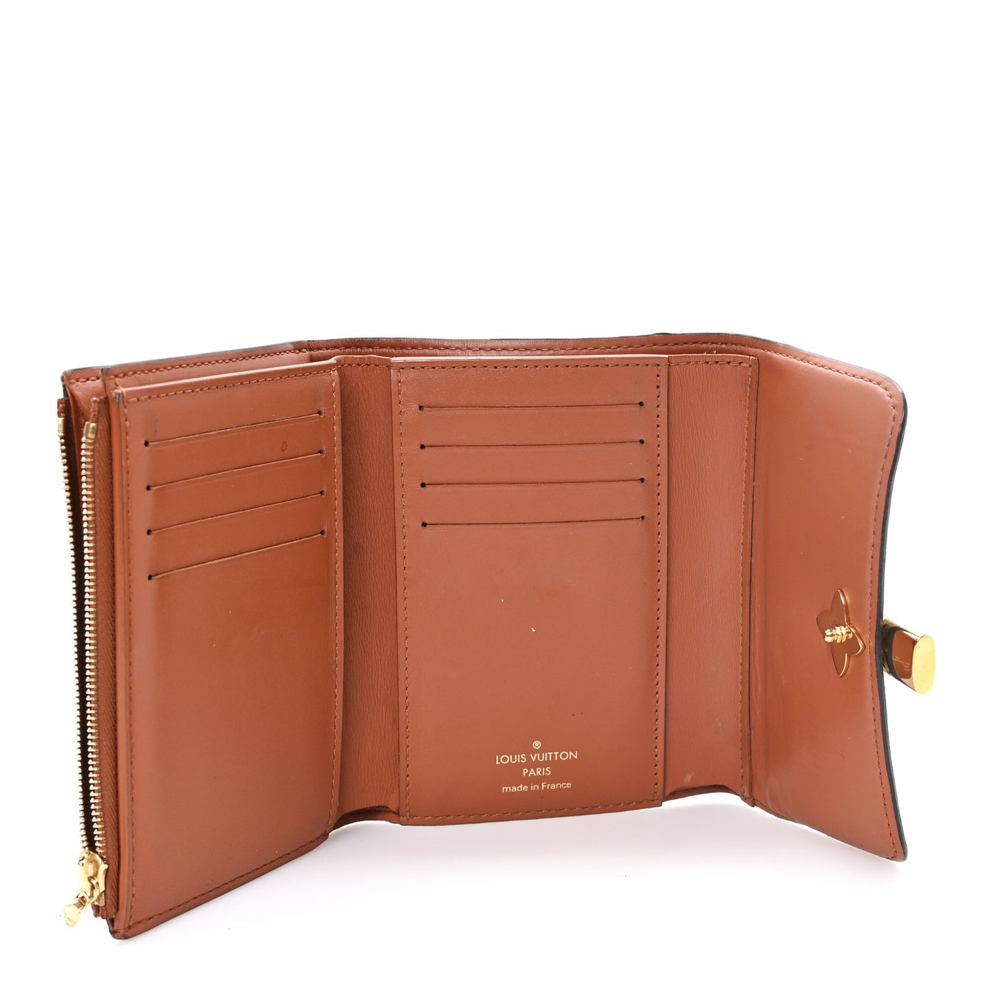 Monogram Flower Lock Compact Wallet Caramel