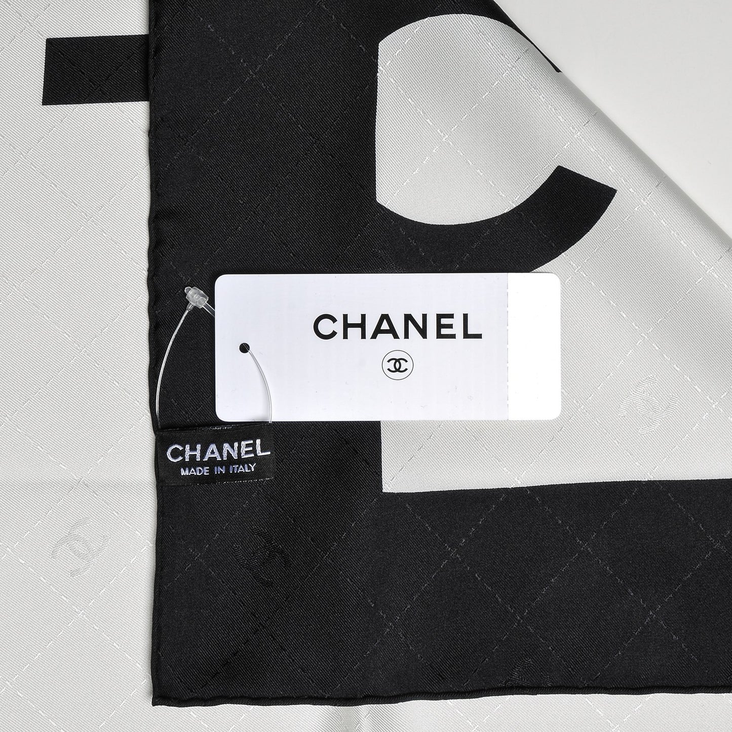 Silk Square Scarf Black Ecru