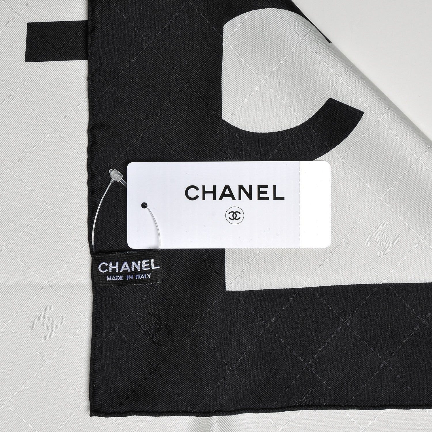 Chanel Silk Square Scarf Black Ecru 4 of 5