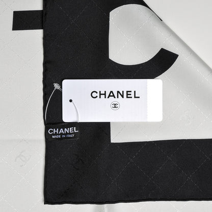 Chanel Silk Square Scarf Black Ecru 4 of 5