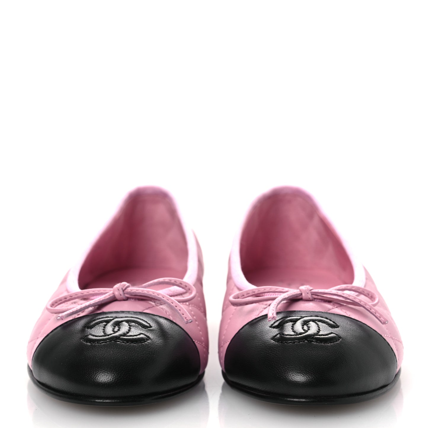 Lambskin Quilted CC Cap Toe Ballerina Flats 37 Light Pink Black