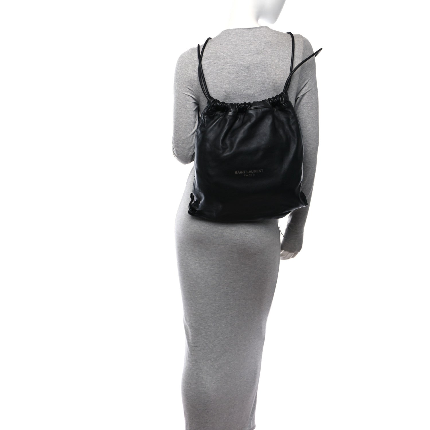 Saint Laurent Lambskin Teddy Drawstring Bag Black 2 of 10