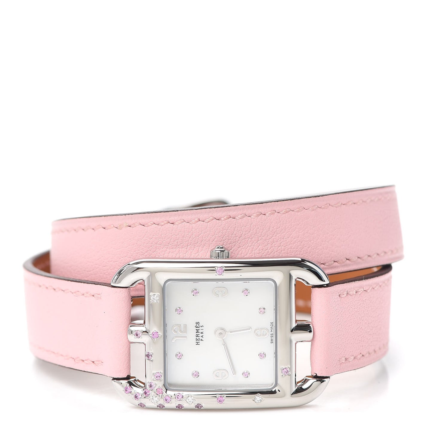 Stainless Steel Swift Diamond Pink Sapphire Mother of Pearl 23mm Cape Cod Double Tour Quartz Watch Rose Sakura