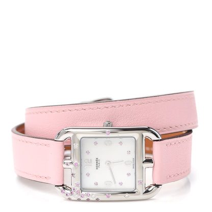 Hermes Stainless Steel Swift Diamond Pink Sapphire Mother of Pearl 23mm Cape Cod Double Tour Quartz Watch Rose Sakura 2 of 5