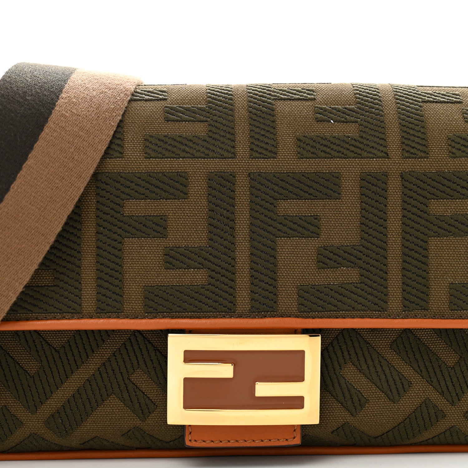 Fendi Canvas Vitello King FF Embroidered Baguette Amazzonia Cuoio 8 of 12