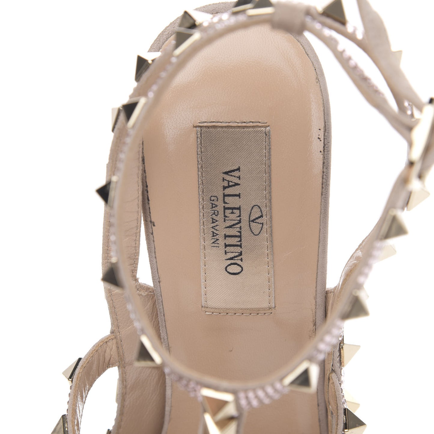 Suede Crystal Rockstud Ankle Strap 100mm Pumps 38.5 Poudre