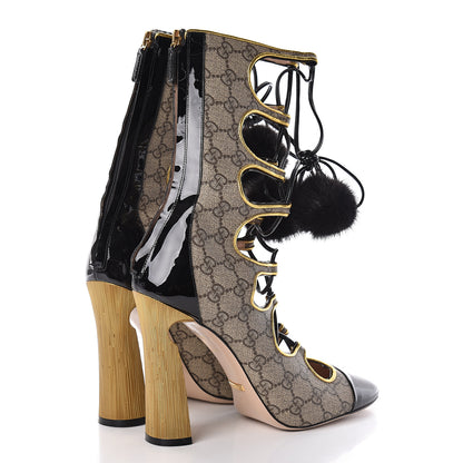 Gucci GG Supreme Monogram Patent Heloise Lace Up Boots 41.5 Black 4 of 16