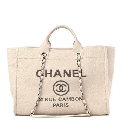 Chanel Wool Deauville Medium Tote Beige 1 of 11