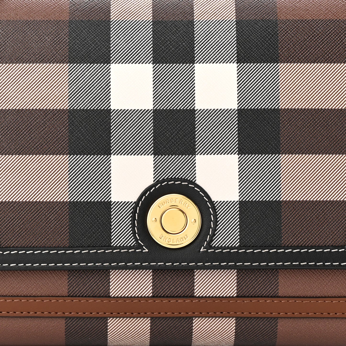 Calfskin Giant Check E-Canvas Note Crossbody Bag Dark Birch Brown