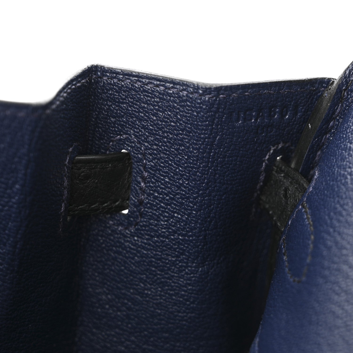 Hermes Ostrich Bi-Color Birkin 25 Bleu Iris Black 7 of 11