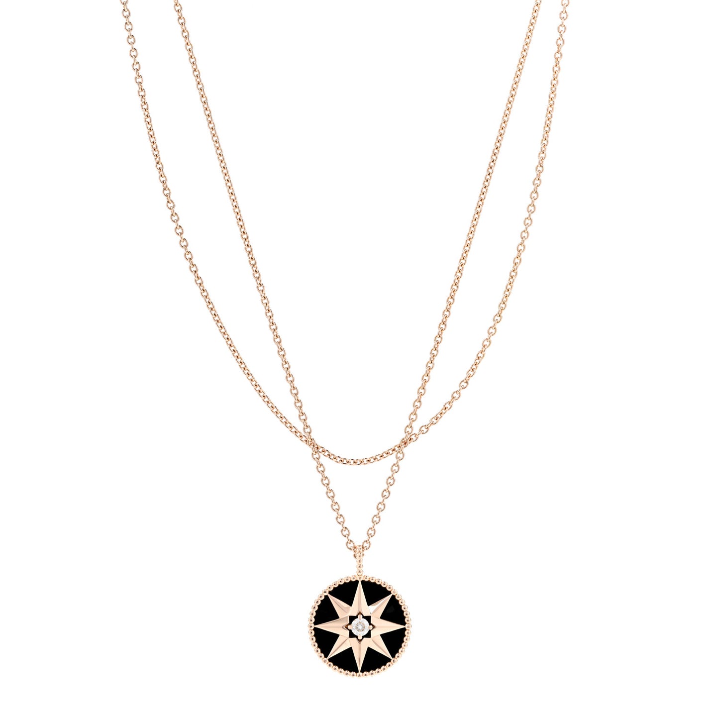 18K Rose Gold Diamond Black Onyx Rose Des Vents Medallion Necklace