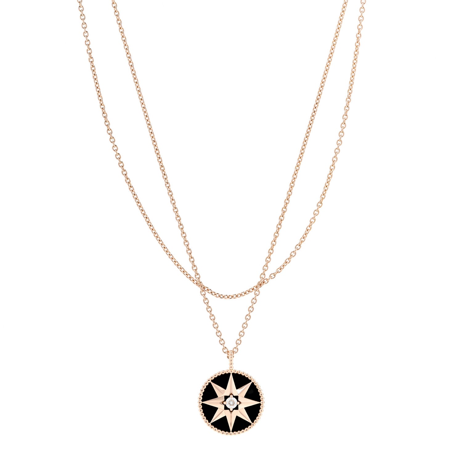 Christian Dior 18K Rose Gold Diamond Black Onyx Rose Des Vents Medallion Necklace 1 of 7