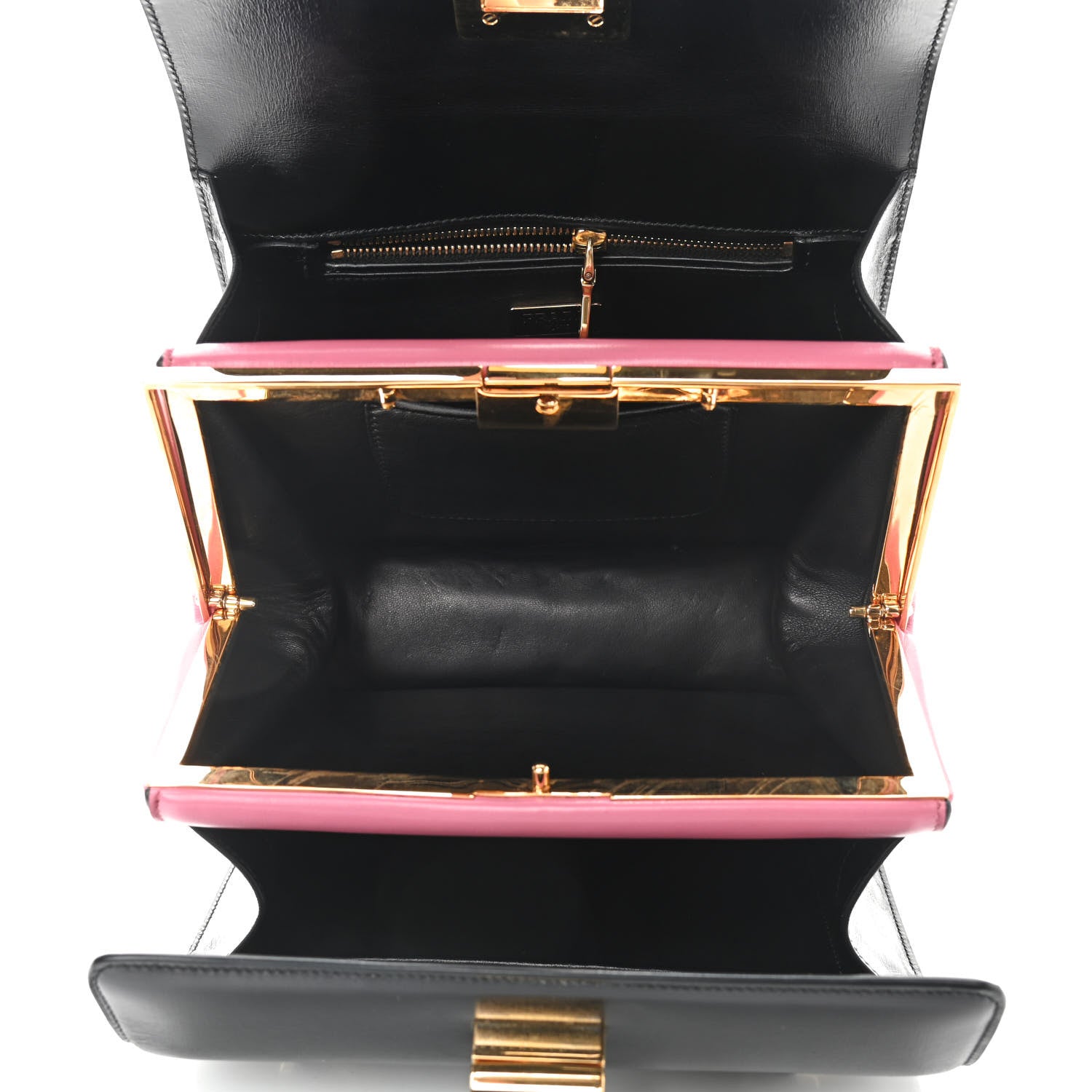 Prada Box Calfskin Bi-Color Shoulder Bag Black Begonia 5 of 9
