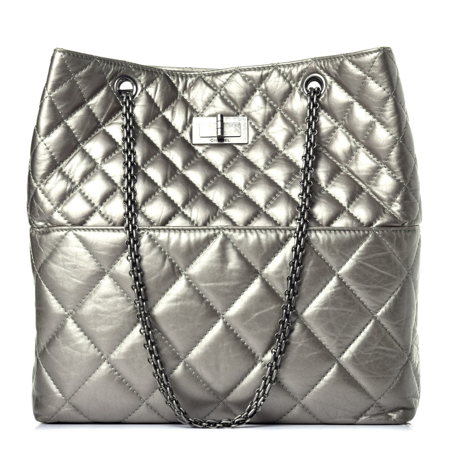 Aged Calfskin Quilted Reissue 2.55 Tote Light Gold
