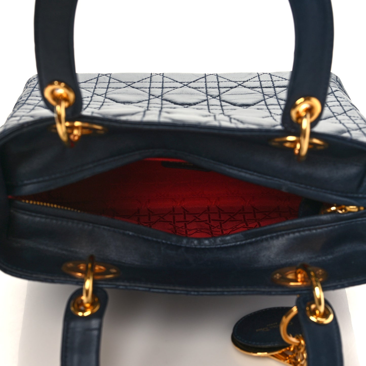 Lambskin Cannage Medium Lady Dior Navy Blue