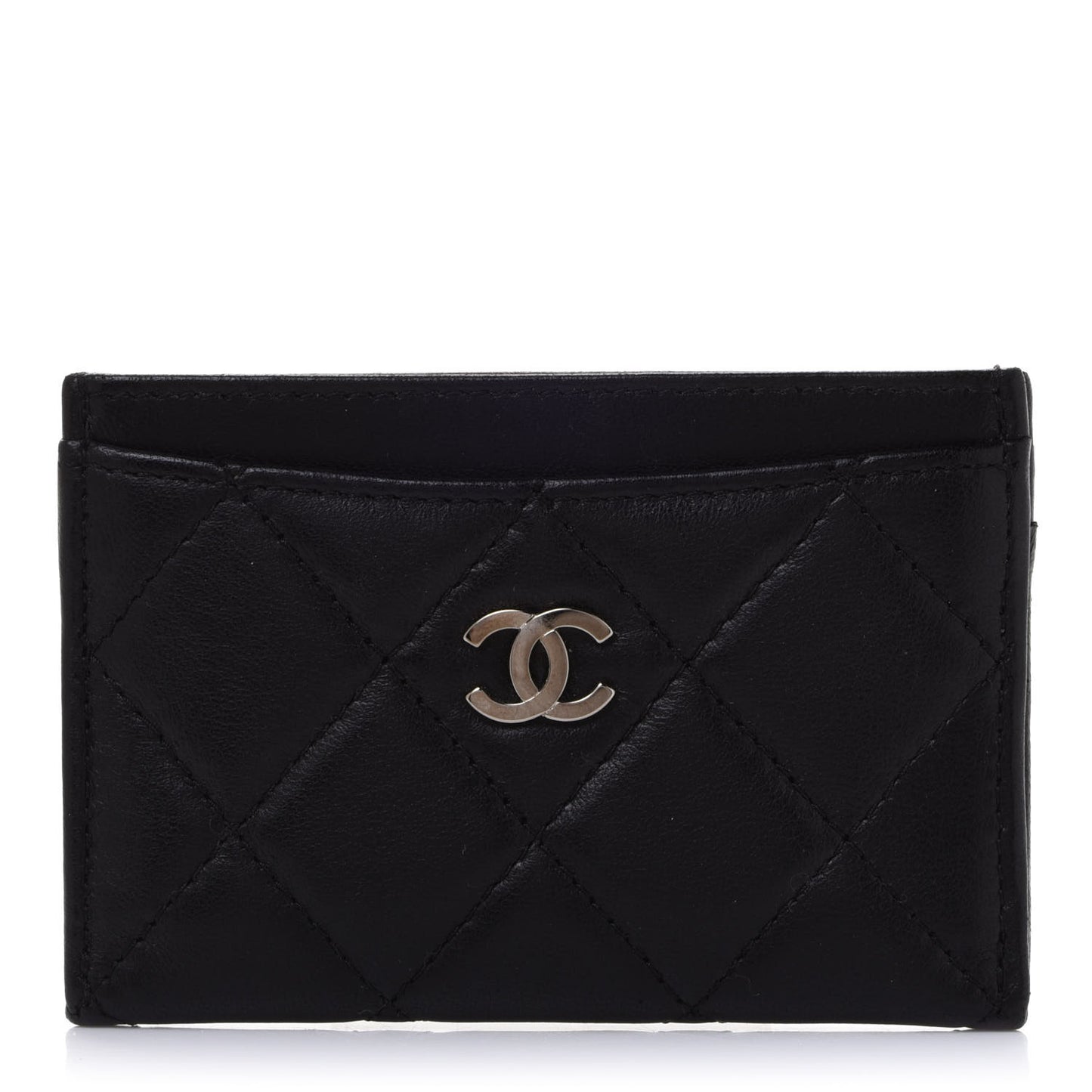 Lambskin Quilted Card Holder Black