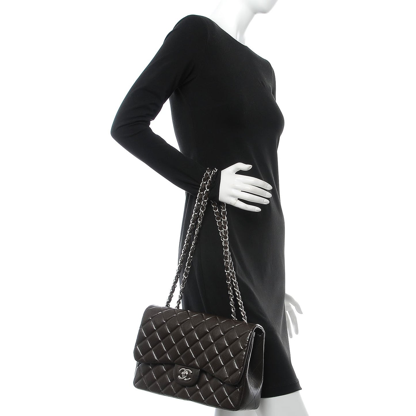 Caviar Quilted Jumbo Single Flap Dark Brown