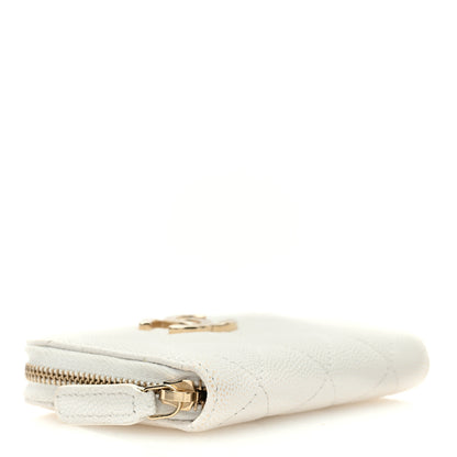 Chanel Caviar Quilted Striated CC Zip Coin Purse White 4 of 8