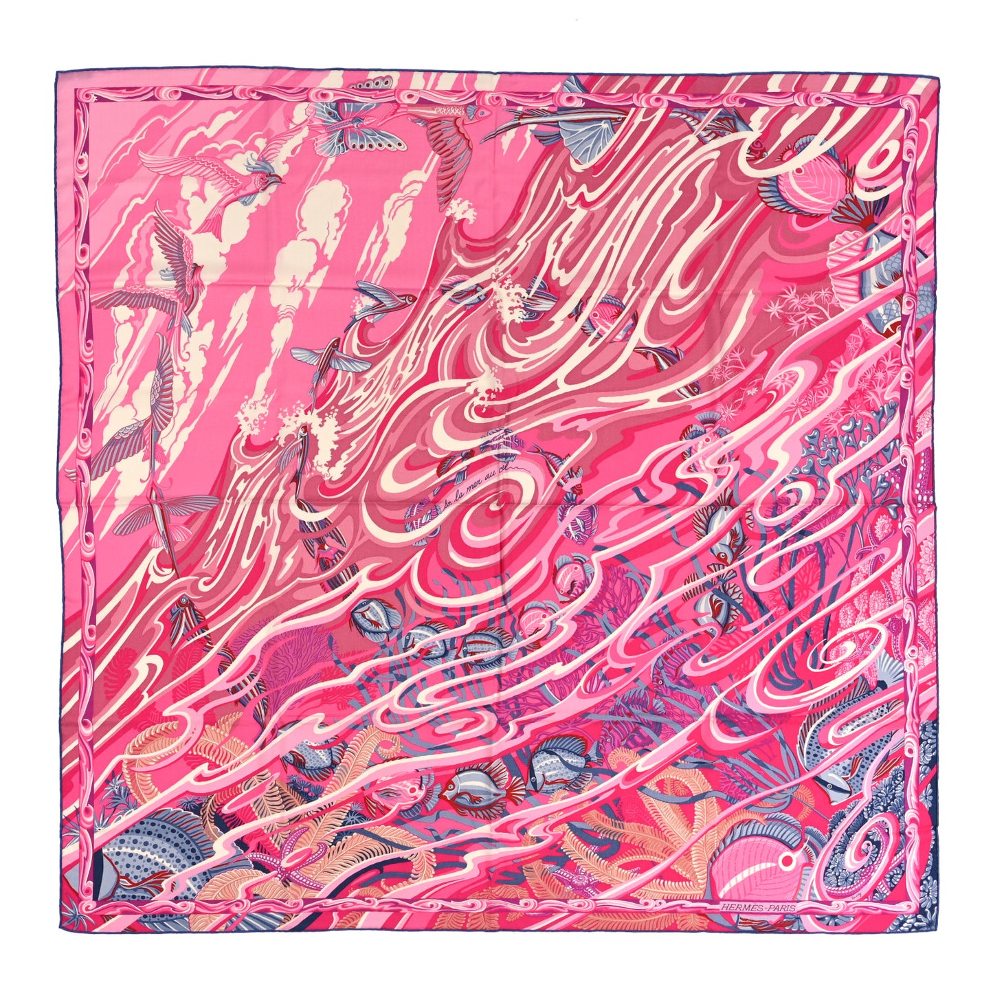 Cashmere Silk De La Mer Au Ciel Shawl 140 Rose Vif Fuchsia Gris Bleuete
