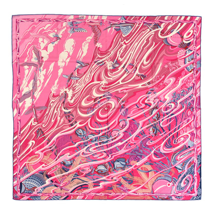 Hermes Cashmere Silk De La Mer Au Ciel Shawl 140 Rose Vif Fuchsia Gris Bleuete 1 of 3