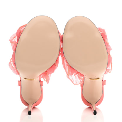 Gucci Tulle Ruffle High Heel Slingback Sandals 38 Peach White 5 of 8
