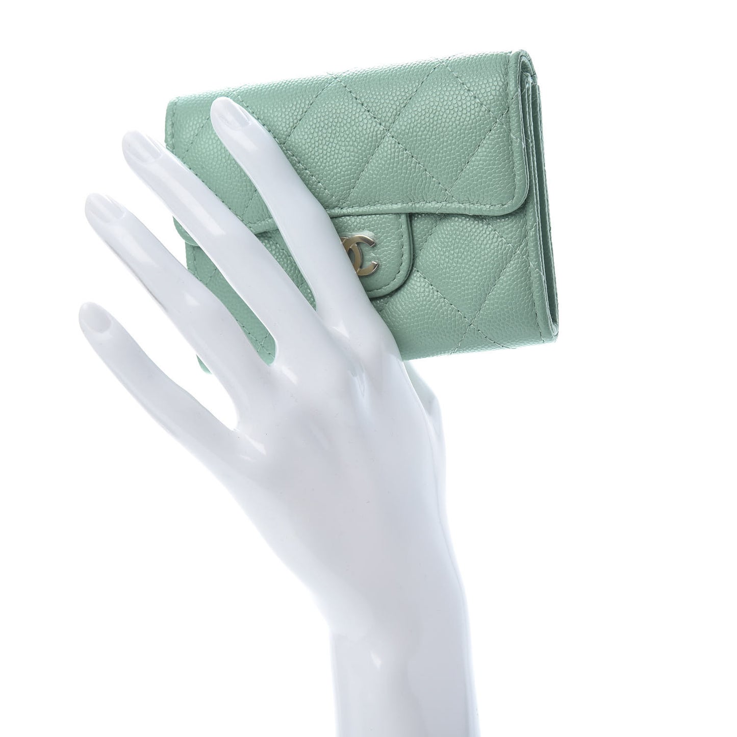 Caviar Quilted Flap Card Holder Wallet Light Blue