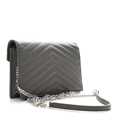 Saint Laurent Grain De Poudre Matelasse Chevron Monogram Envelope Chain Wallet Coal 2 of 12